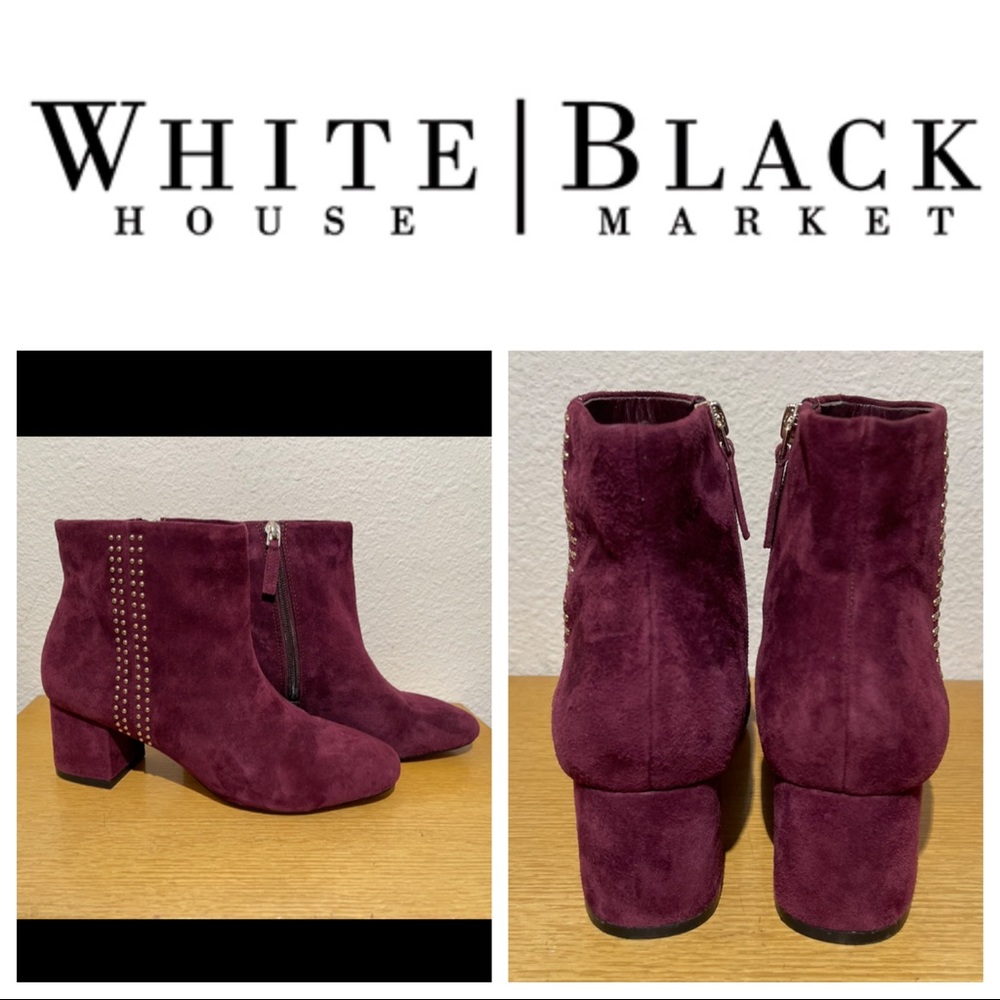 WHBM Women’s Zeek Wine Suede Studded Ankle Boots 7
